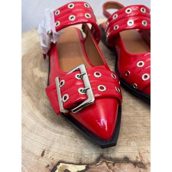 Brand New Red Patent Leather Buckle Flats with Grommets - Size 6 (NWT) - Picture 5 of 10